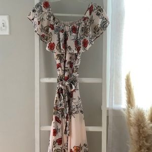 Pink Floral Off the Shoulder Midi Dress